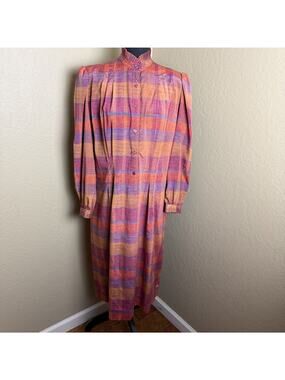 Vintage Nancy Greer Plaid Maxi Dress Size 16 Purple Orange Prairie Secretary